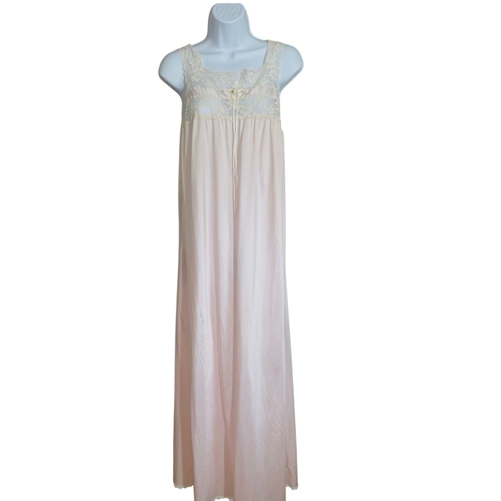 Deena VTG Fairy Coquette Floral Lace Trim Nightgown Maxi Dress S Mesh Romantic